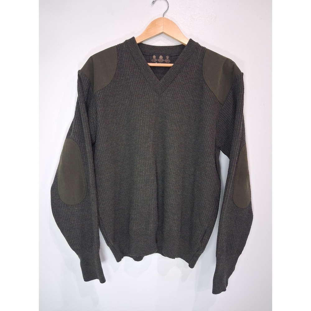 Barbour Scotland Sport Sweater Mens Large Olive Green 100% Wool Patch Pullover